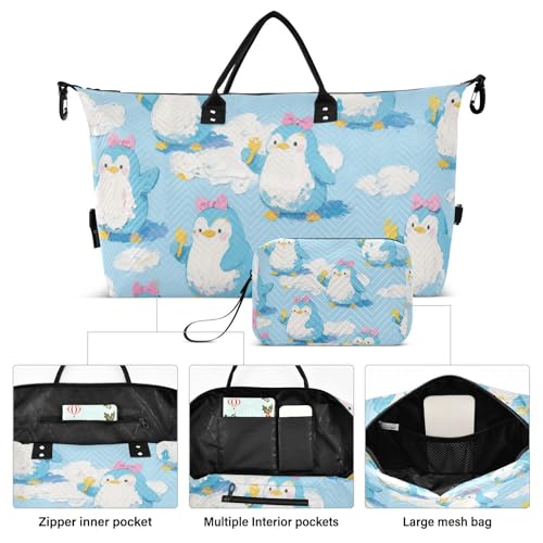 Cute Cartoon Blue Penguin Decorative Travel Weekender Gear Bag Gym Duffel Bag with Adjustable Strap for Hiking Large Capacity bolso para viajar2