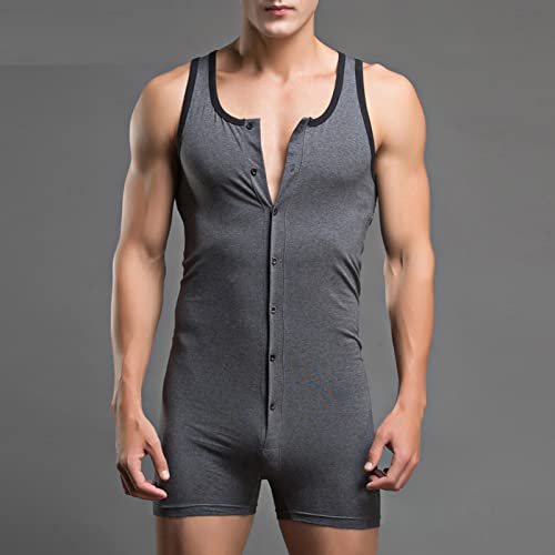 JEShifangjiusu Men'S Henley One Piece Bodysuit Sexy Stretchy Cotton Jumpsuit Pajamas Slim Layers Singlet Leotard Underwear3