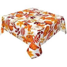 Thanksgiving Tablecloth Square 60 Inch Fall Harvest Autumn Pumpkin Fallen Leaves Maple Leaf Print Decorative Table Cloth Holiday Decorations Seasonal Decor for Home Kitchen Dining Room Picnic Party