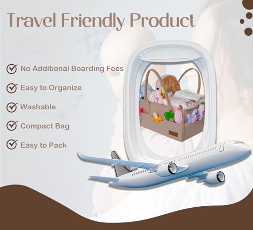 SHAROM Nappy Caddy Organiser. Sturdy & Portable Baby Diaper Cady with 3 Big Adjustable Compartments & 8 Big Pockets For Storage. Washable Diaper Caddy for Newborn Essentials,34 * 22 * 18 cm (Brown)