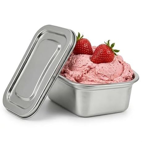 Hemoton Reusable Ice Cream Storage Containers with Lids Stainless Steel Food Keeper Freezer Box Insulated Ice Cream Tub for Refrigerator Home Made Ice Cream, 0.76 Quart Airtight Box for Frozen Yogurt