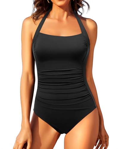 Tempt Me Women Black One Piece Swimsuits Tummy Control Bathing Suits Push up Full Coverage Swimwear M