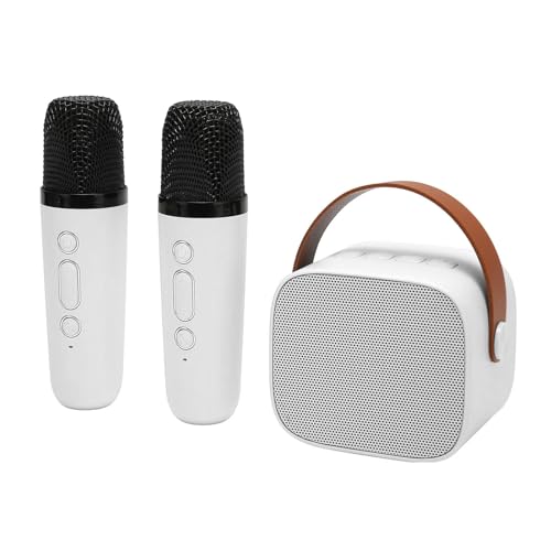 MENDUNER Máquina de Karaoke Bluetooth 5.3 | Altavoz Portátil de 6 W con 2 Micrófonos Inalámbricos, Reverberación, USB OTG y Reproducción de Tarjetas para Fiesta KTV en Casa (White)