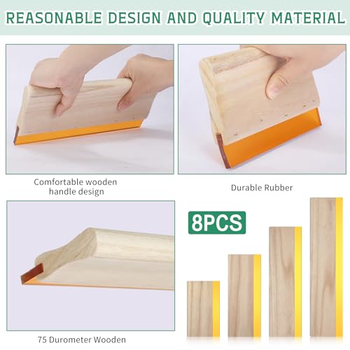 image for Gisafai 8 Pcs 4 Sizes Screen Printing Squeegee 75 Durometer Wooden Ink