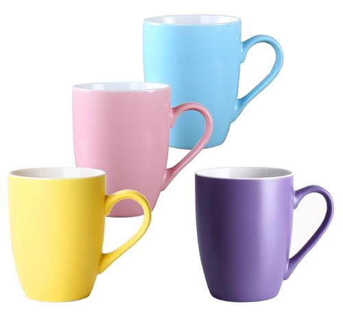 Hylruu 330ml Unique Coffee Mugs, Ceramic Cup for Home and Office, Microwave Dishwasher Safe, Set of 4, Purple