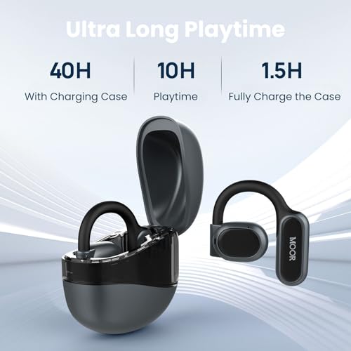 Image of MOOR Black OpenWave Open Ear Headphones Bluetooth 5.3 Wireless Earbuds, 40H Playtime ENC Noise Cancelling Earbuds with 16.2mm Dynamic Drivers for Premium Stereo Sound IPX4 Waterproof Earbuds