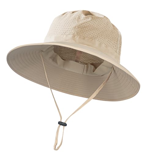Rosoz Sun Hat for Men Women Cooling Boonie Hats Breathable Wide Brim Fishing Bucket Hat Beach Hat Safari Hiking Garden Summer UV Protection Beige - image 3