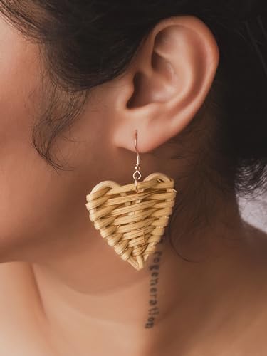 Image of MINACHI Boho Chic Handmade Rattan Wood Dangle Drop Earrings for Women, Bohemian Summer Beach Statement Jewelry Gift for Women