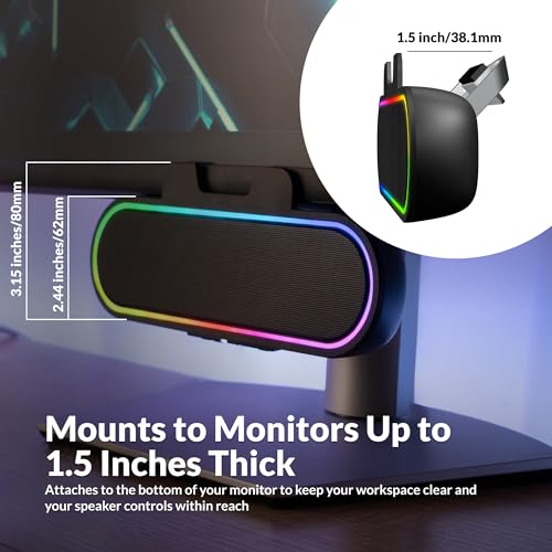 Image of Cyber Acoustics USB Speaker Bar with LED Lights (CA-2890GX) - USB Powered Speaker Bar for PC and Mac, Dynamic LED Lights Sync to Music, Clamps to Monitors up to 1.5 Inches, Great for Music and Gaming