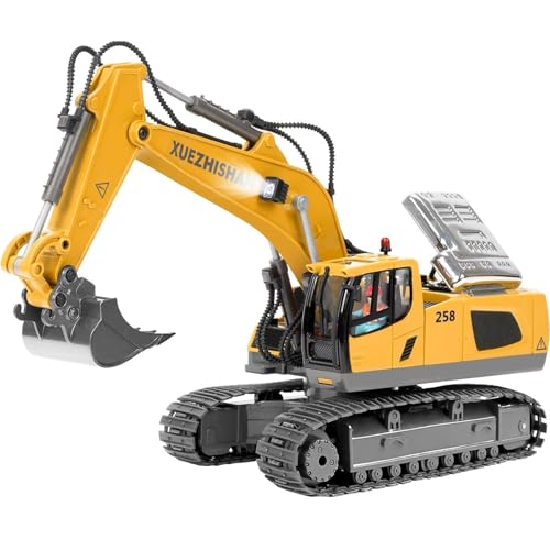 KidsFaves Remote Control Excavator Toys for Boys Turns 680-degree 2 Batteries Metal Shovel Lights/Sounds Construction Toys Birthday Gifts Boy Toys for 3 4 5 6 7 8 Years Old