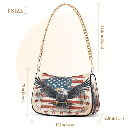 Image of Shoulder Bags for Women American US Flag Independence Day Patriotic Hobo Tote Handbag Small Clutch Purse with Zipper Closure