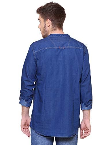 Image of Kuons Avenue Men's Denim Casual Short Kurta | Mandarin Collar | Full Sleeves | Tailored Fit- Stylish Ethnic Wear