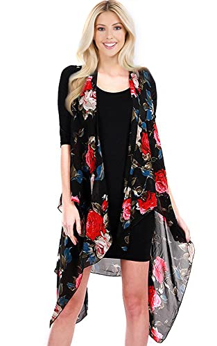CCFW Floral Printed Open Front Drape Cardigan Scarf Vest