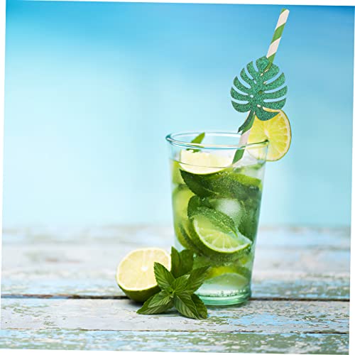 Pitillos de papel con diseño tropical verde, pack 10 pzas miniatura 5