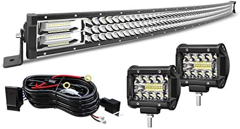 50Inch 684W Curved LED Light Bar+2PCS 4Inch LED Cube Pods Grill Roof Windshield for Polaris Ranger Honda Pioneer Can Am X3 Maverick Grand Cherokee XJ Dodge Ram Dodge GMC UTV ATV 4WD Truck Boat