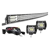 50Inch 684W Curved LED Light Bar+2PCS 4Inch LED Cube Pods Grill Roof Windshield for Polaris Ranger...