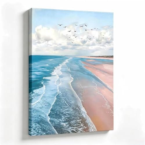 Tableau sur toile plage vertical 60x80cm pour déco de salle de bain esprit océan