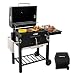 HOMAVO Holzkohlegrill, Klappbarer Grill mit Deckel, Grillfläche 56×42,5 cm, Höhenverstellbarer Kohlekorb, Klappbarer Seitentisch und Schutzhülle inklusive