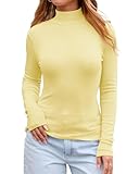 Dwnval Womens Long Sleeve T Shirts - Casual Mock Turtle Neck Stretchy Slim Fitted Knit Going Out Tops(Bright Yellow, XL)