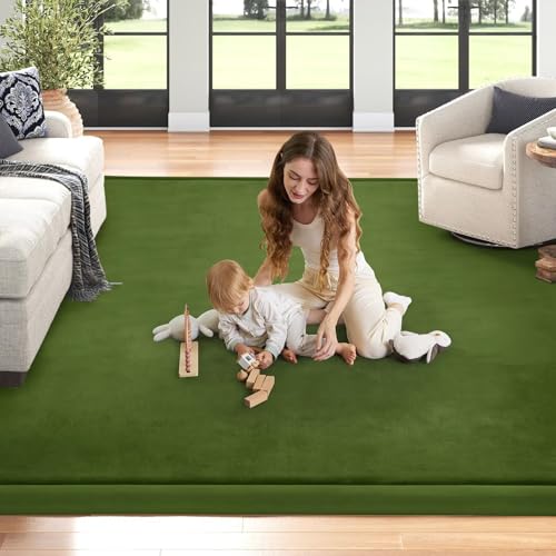 Image of Baby Play Mat for Floor Nursery Muscle Mat Area Playroom Rug 39 inchx59 inch Elastic Foam 1.3 inch Thick Crawling Mat for Babies,Toddlers, Infants,Kids (Moss Green)