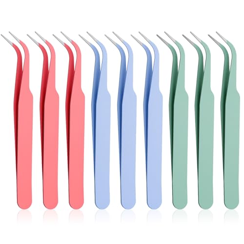HJZHII 9Pcs Multipurpose Precision Tweezers, Stainless Steel Tweezers
