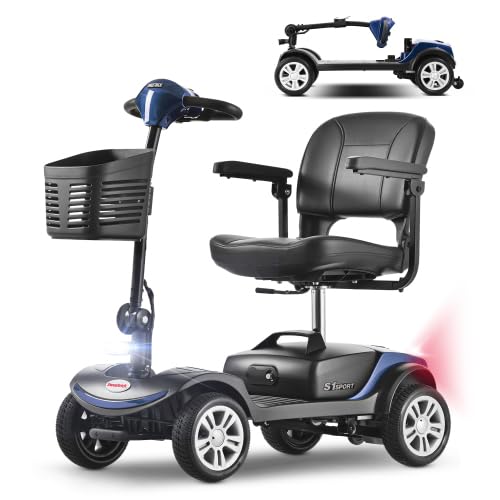 Seniorenmobil Elektromobil 4-Rad mit Sitz, 300W Motor, 136 kg Tragkraft, 6 km/h, herausnehmbarer Akku, 360° drehbarer Sitz, LED-Beleuchtung, elektromagnetische Bremse, Blau