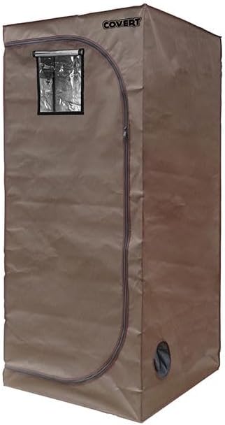 Covert 2x2 Grow Tent, 24x24x55.5 inch for Indoor Hydroponic Growing, 600D Thick Fabric, 95% Reflective Mylar, Light-Proof Design, Heavy-Duty Steel Frame, Duct Ports, Tool Pouch & Spill Tray