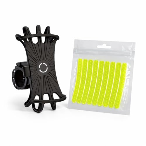 Bike Phone Holder with Reflective Stickers Kit Bundle 360 Rotatable Bicycle Phone Mount Universal Handlebar Smartphone Holder for Bike Motorcycle & Scooter Night Riding Safety Accessories