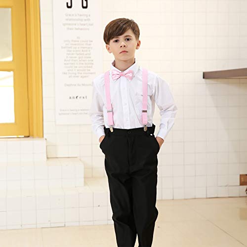 Image of Kids Suspender Bowtie Necktie Sets - Adjustable Elastic Classic Accessory Sets for 6 Months to 13 Year Old Boys & Girls (Pink, 26 Inches (Fit 6 Months to 6Years))