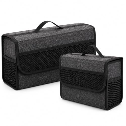 Image of JVCV Combo Pack - Car Trunk Boot Organizer, Car Storage and Organizer Anti Slip Car Accessories Organizer for Car, SUV, Sedan, Truck, Minivan Anti Slip Bottom (Large + Small).