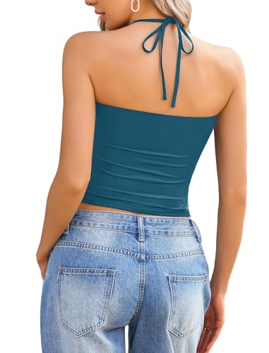 Image of Avidlove Halter Tops for Women Going Out Double Lined Sexy Crop Tank Top Ruched Slim Fit Cami Y2K Outfits Womens Summer Tops