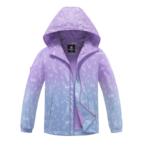 BuyiRen Girls Waterproof Jacket Rain Jackets Hooded Raincoat Lightweight Cotton Lined Rain Coats for Kids Ombre Mermaids 5-6 Years