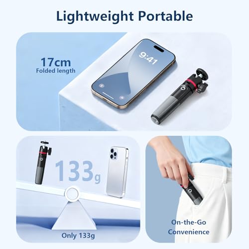 KINGJOY Mini Camera Tripod & Vlog Selfie Stick, Portable Extendable Desk Stand with 360° Ball Head and Cold Shoe, Travel Vlogging Gear Compatible with Action Cameras, Pocket 3, Insta360 & Phones by KINGJOY - Image 5