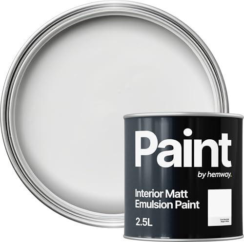 Hemway Bright White Paint 2.5 L, Indoor Matt Finish, One Coat, Wall Paint, Acrylic & Water-Based Emulsion, Quick Dry & High Coverage for the Kitchen, Bathroom & Bedroom Walls & Ceiling