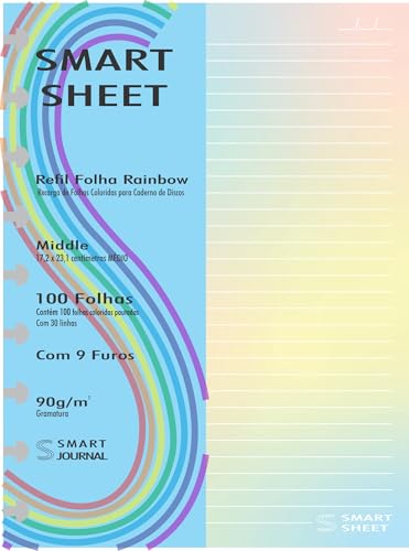 Refil Caderno de Discos 90g 100 Folhas Rainbow Colorido Medio 9 Furos