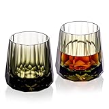 KAMMAK Juego de 2 vasos de whisky de cristal, hechos a mano, de 6.75 onzas, sin tallo, vasos de cóctel de lujo, taza de whisky soplada a mano para mujeres, hombres, regalo para rocas, bourbon, bar