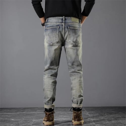 Men's Jeans Street Retro Washed Distressed Slim Fit Nine-Point Skinny Pants4