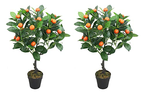 Pair Amerique 38 Inch Artificial Orange Trees with Nursery Pots