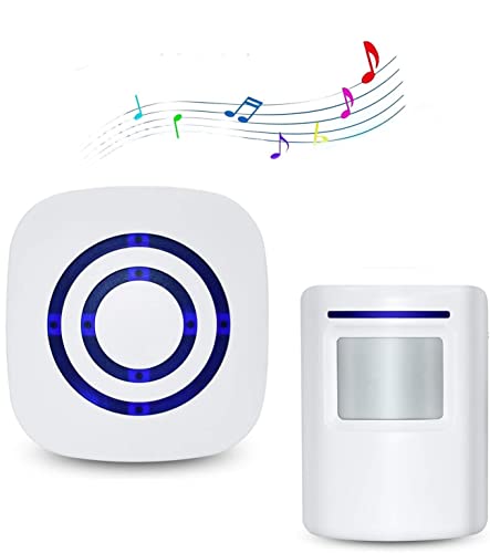 ワイヤレス人感チャイム インターホン 無線 ドアチャイム チャイム 呼び鈴 お知らせベル ピンポン 3段階の音量 呼出音38種類 防犯、防災機能 配線工事不要 電池式 赤外線センサー搭載 動体検知 (送信機1個 受信機1個セット)