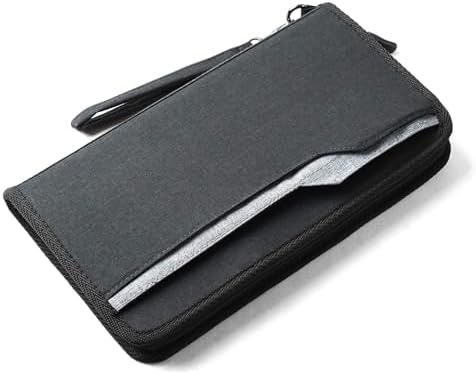 FATMUG Family Passport Organizer, Travel Zip Pouch Document Storage for Men, Women Dark Grey, Large