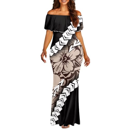 Image of Polynesian Dresses for Women Off Shoulder Maxi Dress Puletasi Samoan Dresses S-7XL