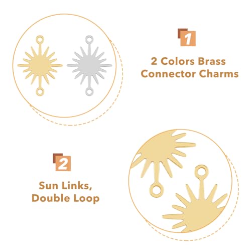 HOBBIESAY 60Pcs 2 Colors Sun Shape Charm Connectors Easy to Use Brass Connector Charms Sun Links Charms Meaningful Gift Pendants for DIY Necklace Bracelet Earring Making Crafts Findings - Image 3