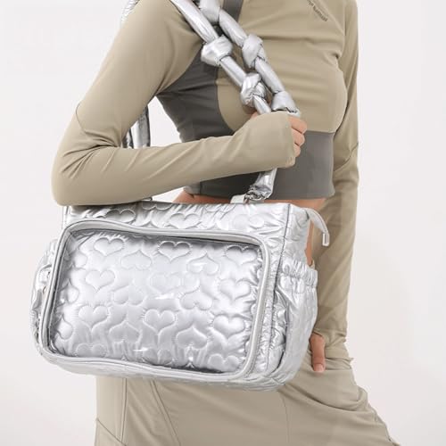 Puffer Tote Bag Heart Quilted Ita Bag Backpack Large Puffy Tote Bags Lightweight Ita Bags Purse for Women Trendy Alt 20253