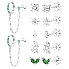 Silver-Emerald CZ Hoop