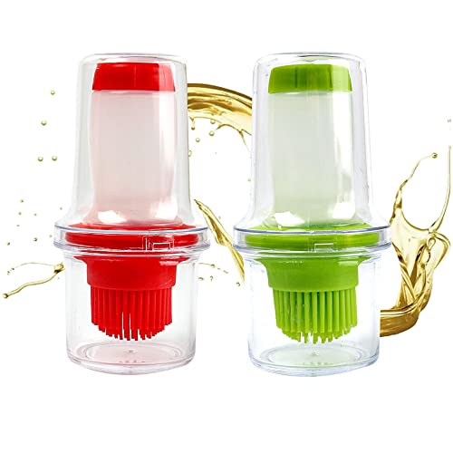 2 PCS Ölflasche mit Silikon Pinsel Grillpinsel Ölflasche Silikonölbürsten Honig Ölpinsel Flasche Ölflasche und Pinsel-Set für zum gleichmässigen Verteilen BBQ, Für Speiseöl Olivenöl Butter Sauce Essig Cover