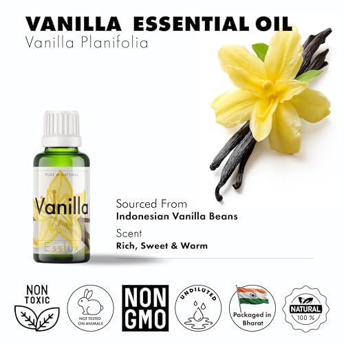 Image of Esslux Vanilla Essential Oil for Diffuser - Relax and Stay Sweet with Vanilla Oil for Skin - 100 Pure Natural Therapeutic Grade Vanilla Essential Oil for Aromatherapy and Topical - 120 ML
