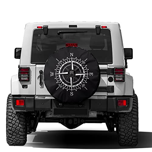 Image of Compass Sun Dial Black Spare Tire Cover with Backup Camera Hole Wheel Tire Cover Fit Trailer, RV, SUV and Many Vehicle 16inch
