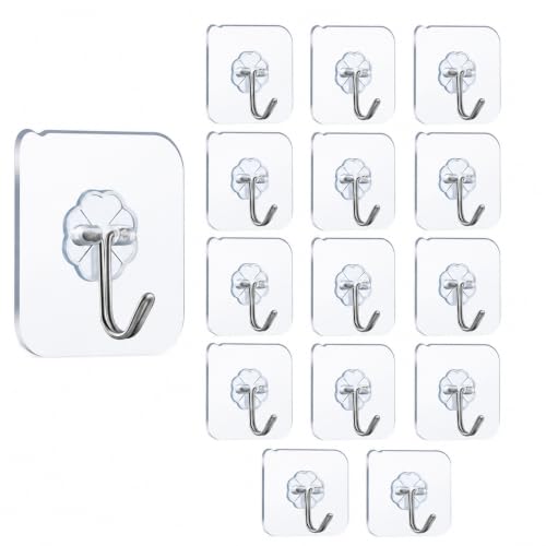 Image of CERLINK Premium Nail Wall Hooks Flower Hooks for Wall Without Drilling, Self Adhesive Hooks for Wall Heavy Duty Strong Nail Free Pack 15