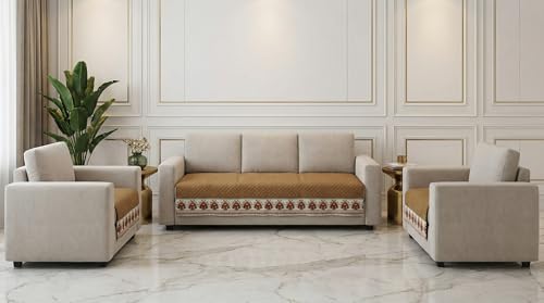 Image of Velvet Quilted Sofa Cover Mat Seat & Back, 3+2+2 Set, Total L161in H32in (3+2+2), Gold Color,Anti Skid Backing, 6in Hanging Strap Design, Washable Soft, Ant, Style -Gold-S322
