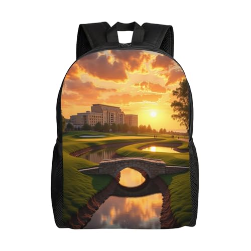 Comfort Fit Unisex Stone Bridge Over Pond Front of Large Building Backpack Durable Daily Commute Travel Adventures 16 in